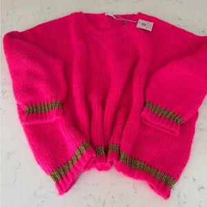 Debbie Katz Lula Lurex Pink/Gold Italian Wool Cashmere Sweater One Size NWT